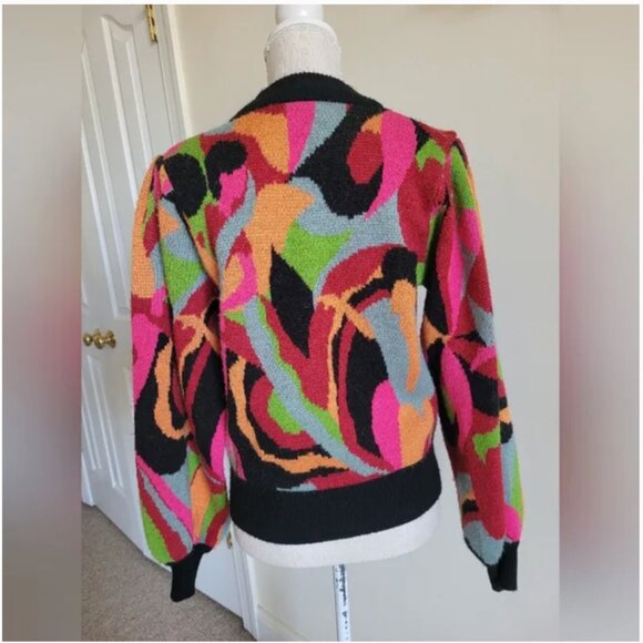 Farm Rio The Dance Knit Sweater Colorful Vibrant Abstract Pullover size M - Picture 9 of 10